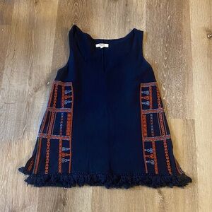 Madewell Dark Blue and Rust Embroidered Blouse